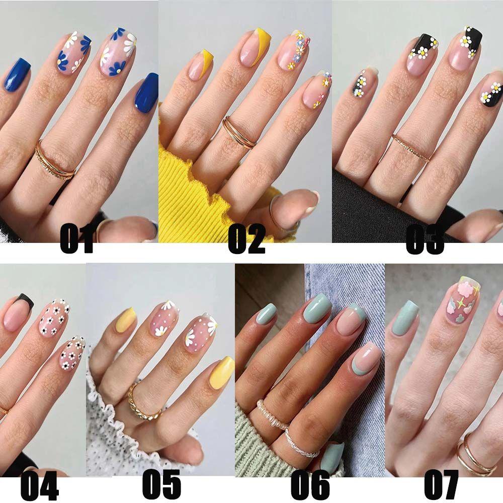 Bộ 24 Móng Tay Giả Đầu Vuông Dạng Nhấn Che Phủ Toàn Diện
