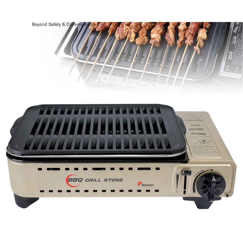 Bếp Nướng Ga Không Khói, Chống Dính MS-8 Mini BBQ / Thoát Dầu Mỡ Tự Động (Tặng hộp đựng, có tay xách)