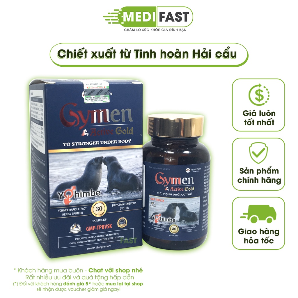 Tăng cường sinh lý nam Gymen Active Gold Hộp 30 viên bổ thận tráng dương giảm yếu sinh lý, tiểu đêm nhiều lần