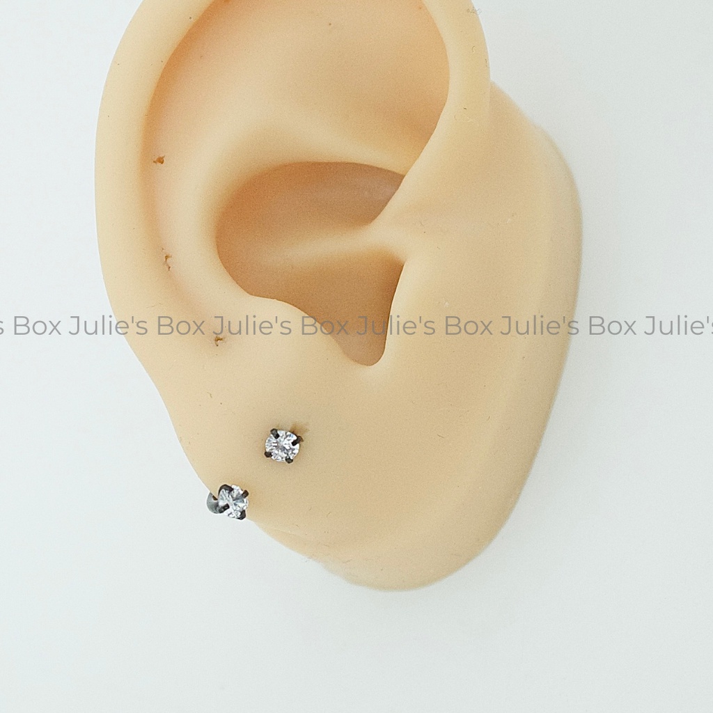 [1 Chiếc] Khuyên Tai Chữ U 2 Đầu Đá Tròn Thân Đen Đá Trắng Titan Thép Không Gỉ Cá Tính Phong Cách julies box bông tai