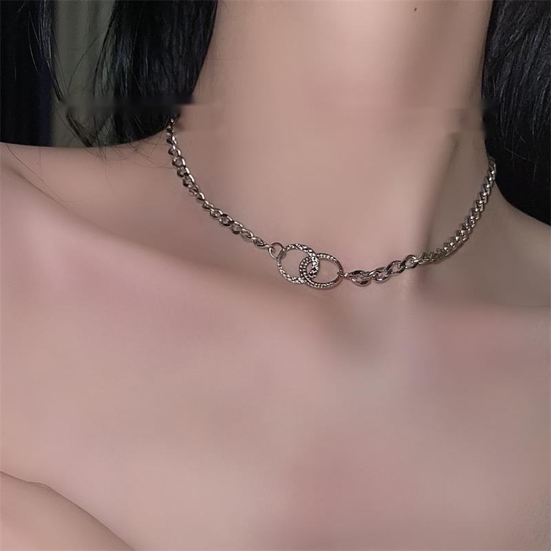 Dây chuyền nhẫn đôi phối dây xích thời trang hip hop harajuku sang trọng cá tính