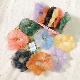 CỘT TÓC VẢI SCRUNCHIES HỌA TIẾT CARO BẢN NHỎ KÈM ẢNH THẬT