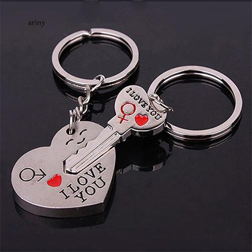 Set 2 móc khóa ghép hình trái tim và chìa khóa xinh xắn dành cho các cặp đôi