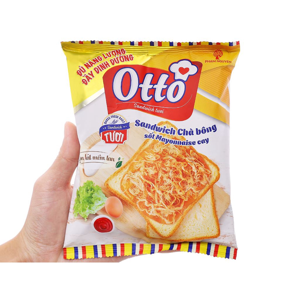 CHÍNH HÃNG Combo 6 Bánh Sandwich tươi Chà Bông Xốt Mayonnaise Cay Otto 76g