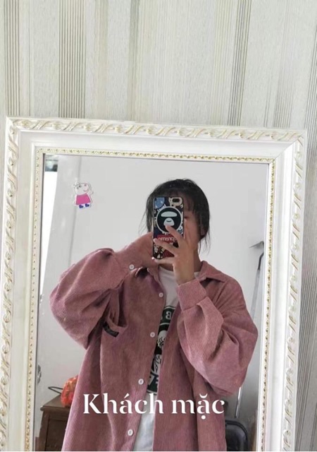 Áo sơ mi nhung lì 2 túi oversize vintage Hàn Quốc 1hit_unisex