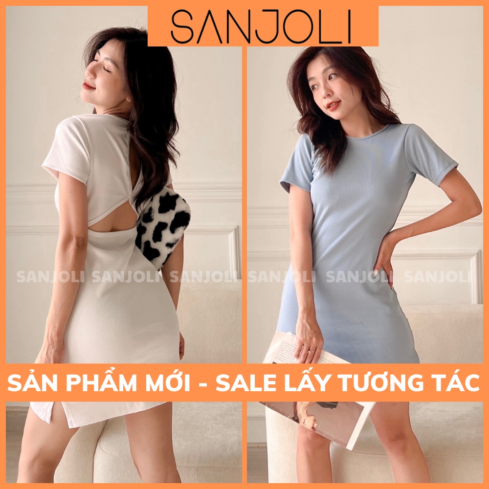 Váy Body Sexy SANJOLI Đầm Body Hở Lưng Thiết Kế Khoét Eo Chất Thun Gân Sexy Tay Ngắn Đi Tiệc Sang Trọng VD065