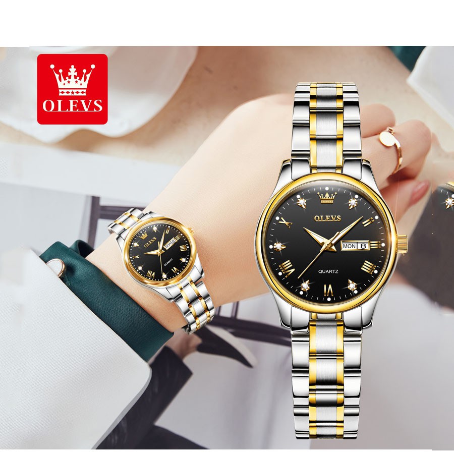 Đồng Hồ Cặp Đôi Nam Nữ Chính Hãng Olevs, Đồng Hồ Đôi Cao Cấp FullBox, Dây Thép Không Gỉ, Chống Nước, Chống Trầy Xước Tốt