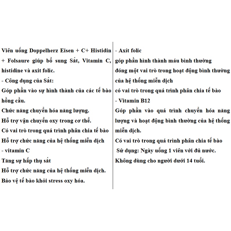 Hàng Đức viên uống Eisen + C + Histidin + Folsaure hộp 30 viên