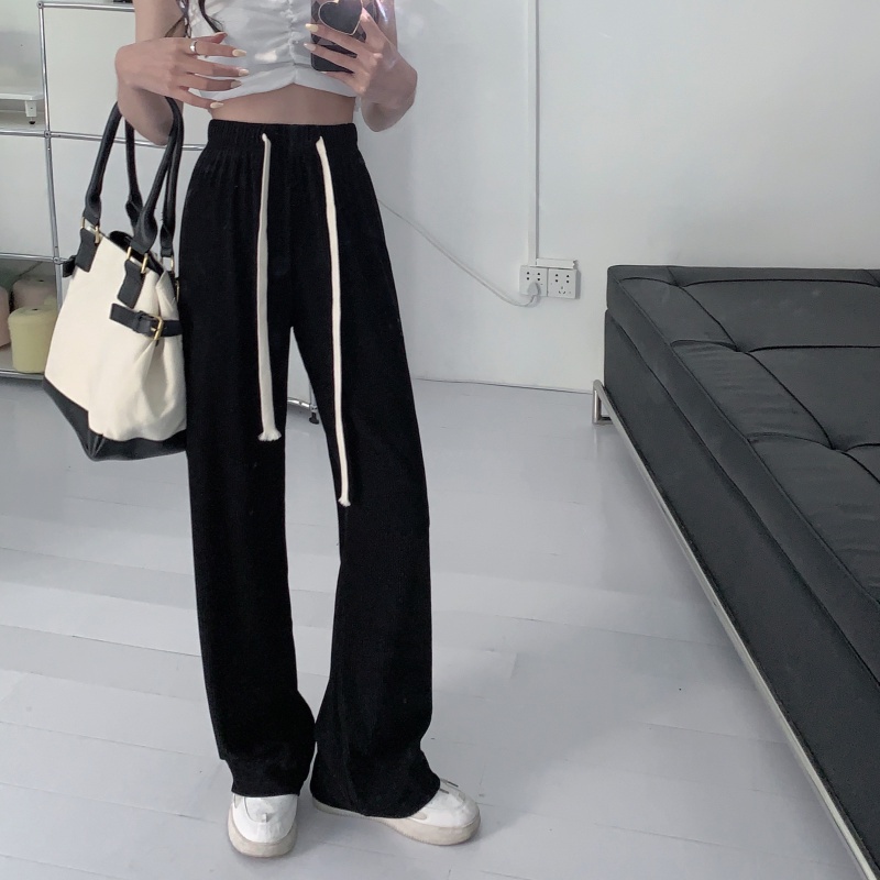 Quần ống rộng Lưng Cao Phối Dây Rút Phong Cách Hàn Quốc 3 Màu Sắc Lựa Chọn Dành Cho Nữ