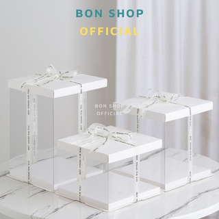 Hộp mica vuông trắng đựng bánh kem nắp giấy trắng đế SIZE 30CM