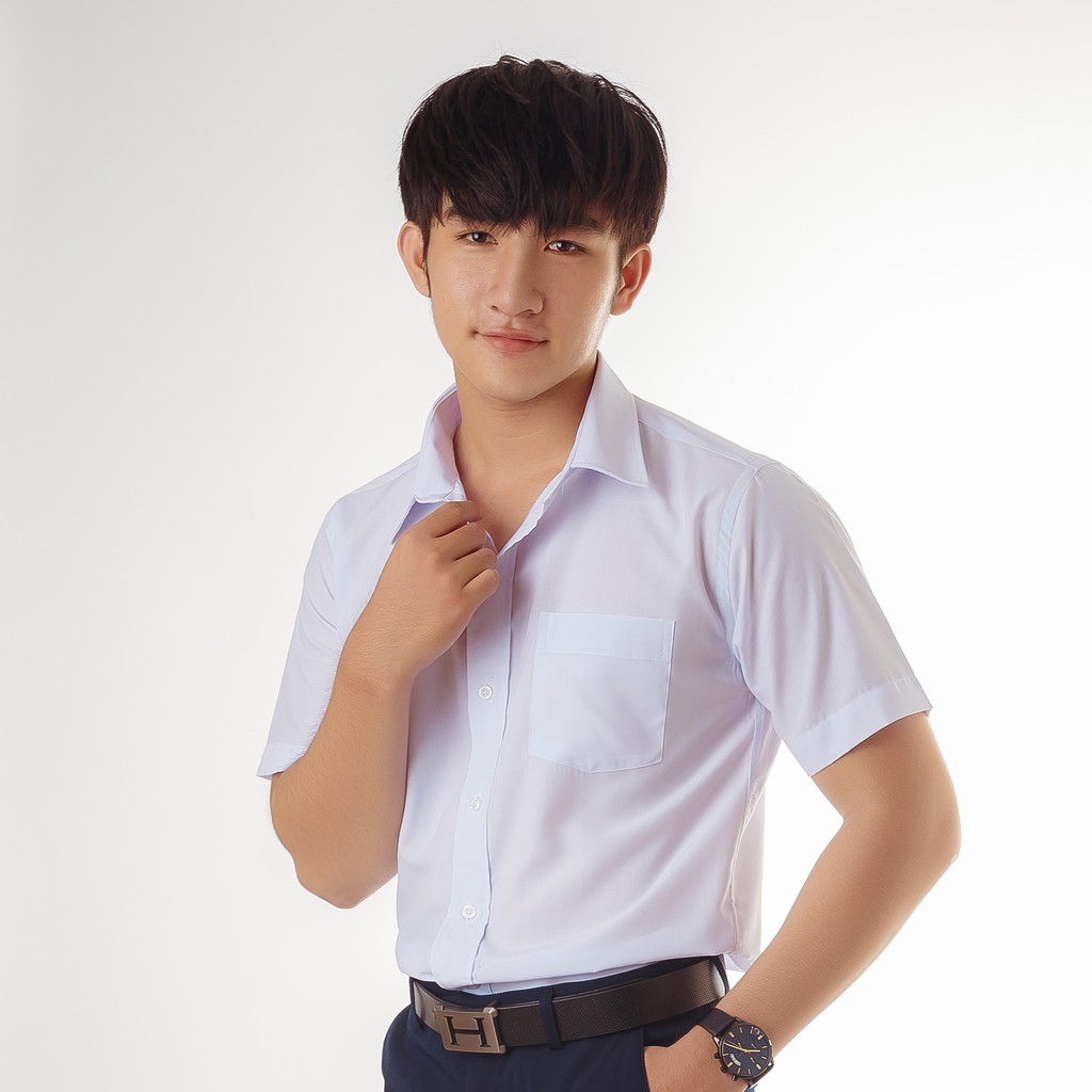 ÁO HỌC SINH NAM VẠT NGANG TAY NGẮN | BigBuy360 - bigbuy360.vn