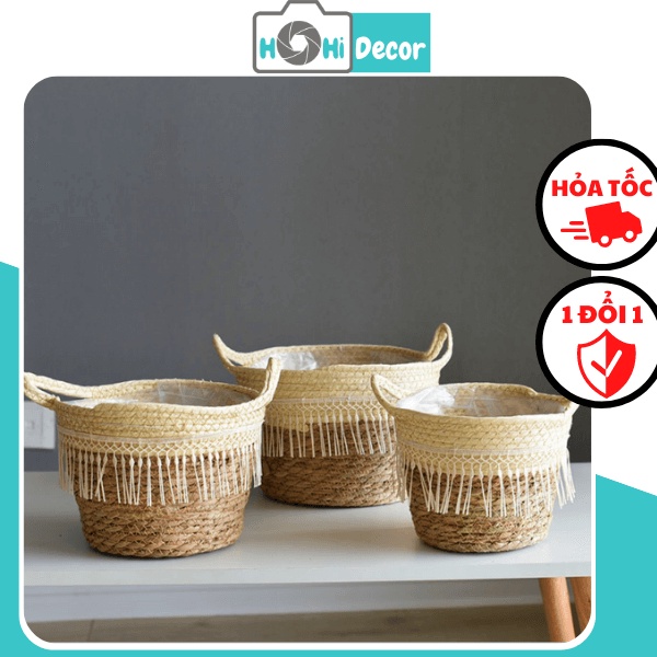 Giỏ Cói Đựng Đồ - Chậu Cói Trồng Cây Trang Trí Nhà Cửa Cao Cấp - Shop Hohi Decor