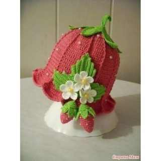 Nón len handmade hình Dâu hoa lá quả