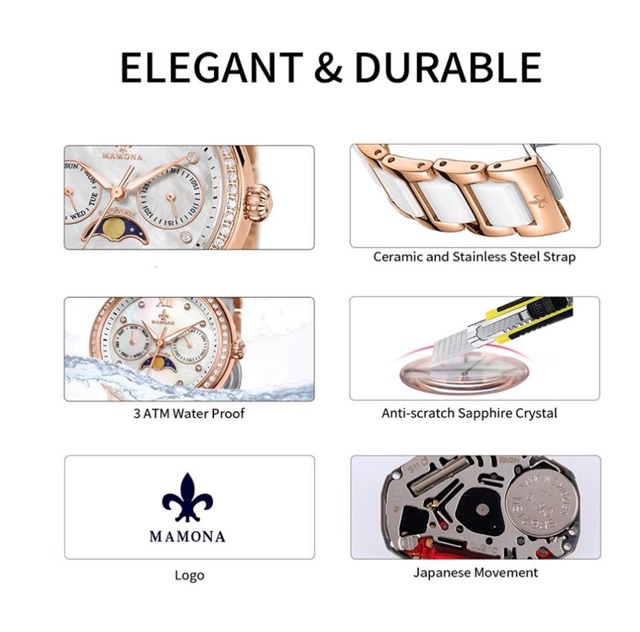 Đồng hồ nữ Mamona tặng kèm vòng tay chính hãng