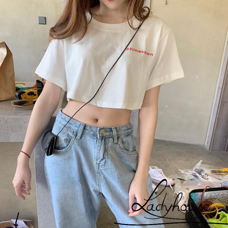 Áo Thun Crop Top Tay Ngắn In Chữ Thời Trang Dành Cho Nữ