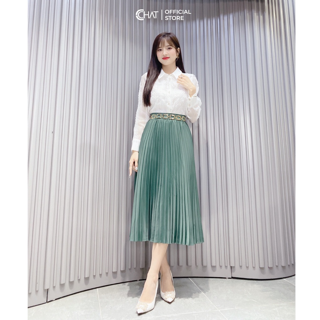 Áo Sơ Mi Nữ 𝐂𝐂𝐇𝐀𝐓 Họa Tiết Phối Ren Chất Voan Cao Cấp Phong Cách Trẻ Trung 12FDV8036ST