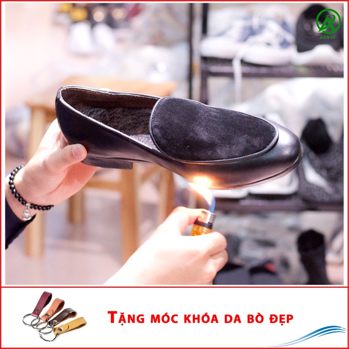 Giày Lười Nam Đẹp Đế Khâu Viền Da Trơn Mặt Giày Da Búc Màu Đen Rất Sang Trọng - Giày Lười Nam M430(K)-Kèm Móc Khóa Da Bò