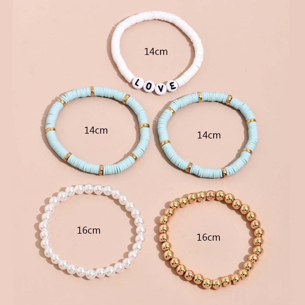 FORBETTER Bộ Vòng Tay Hạt Đất Sét In Chữ Thời Trang Cổ Điển