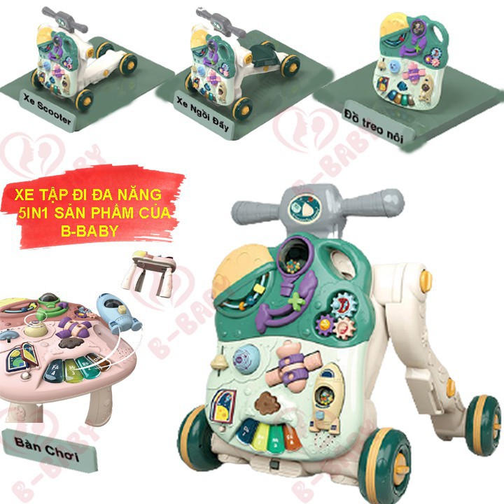 Xe Tập Đi Đa Năng Cho Bé 5IN1 B-BABY, Dụng Cụ Tập Đi Chống Lật Chống Trượt, Xe Tập Đi Chống Vòng Kiềng Trẻ Em - HÀNG MỚI