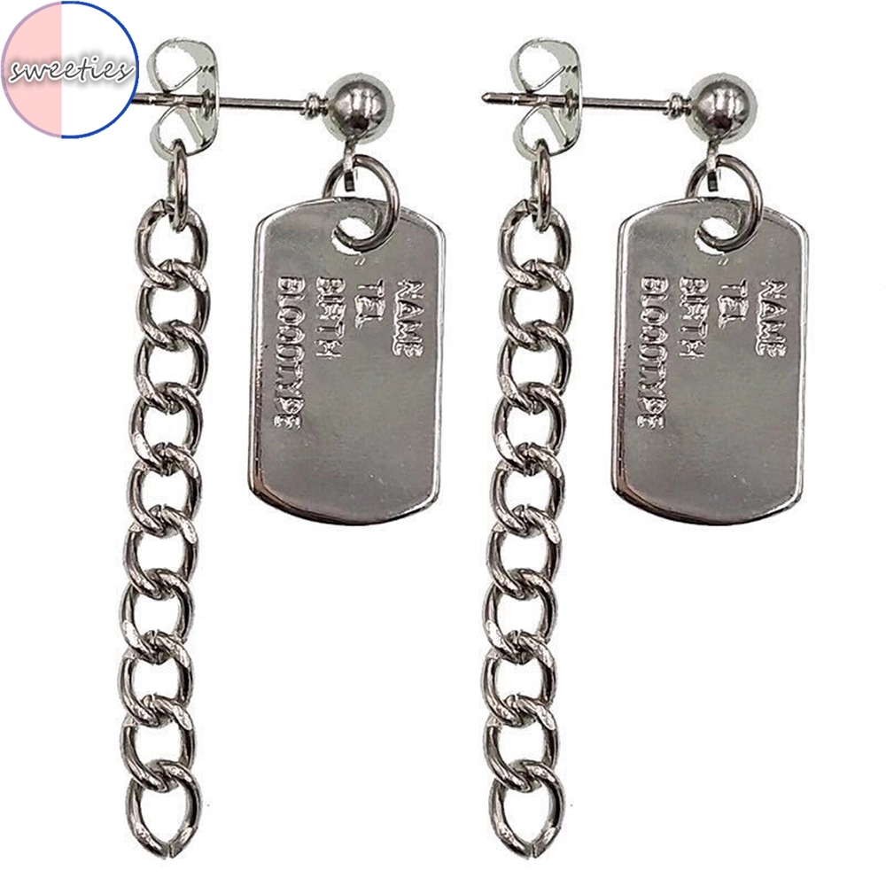 Khuyên tai gắn chuỗi xích và mặt họa tiết chữ phong cách Hàn Quốc đơn giản cho nam nữ