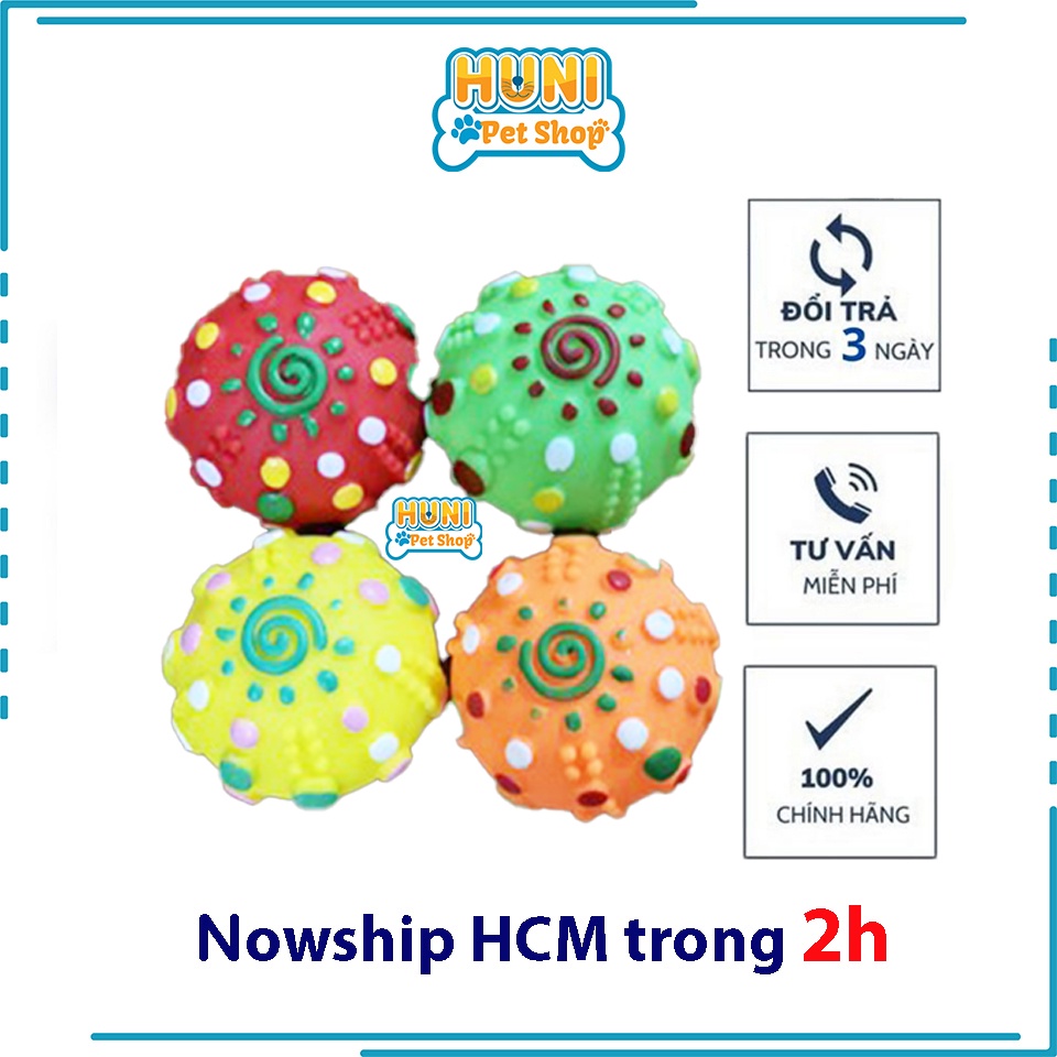 Đồ chơi cho chó gặm Banh cao su họa tiết chấm tròn - đồ chơi cho chó phát ra tiếng kêu - Huni petshop