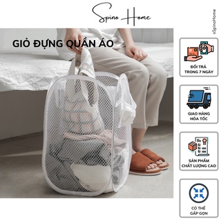 Giỏ đựng đồ, túi lưới đựng quần áo, lưới thoáng khí kết hợp khung nhựa có thể gấp gọn 2 màu trắng và đen tặng móc dán