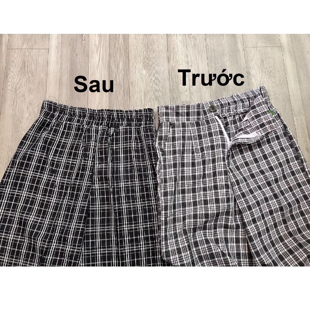 Quần culottes kẻ caro có khóa kéo ( Hình thật dưới sàn ) OR14