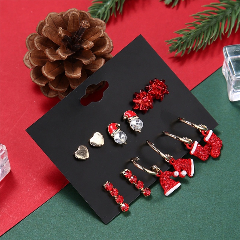 Set 6 Cặp Bông Tai / Khuyên Tai / Vớ Hình Ông Già Noel