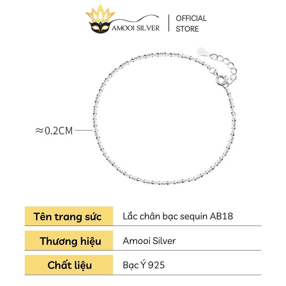 Lắc Chân Bạc Ý Trơn Cao Cấp S925 Sequin Sáng Lấp Lánh - Amooi Silver AC19