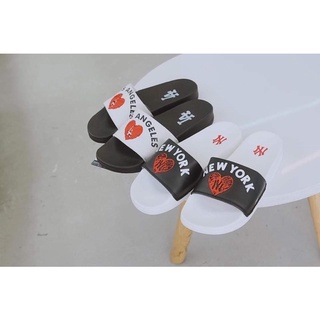 Dép 𝗠𝗟𝗕 𝗡𝗬 quai ngang couple logo trái tim thêu nổi tuyệt đẹp Fullbox