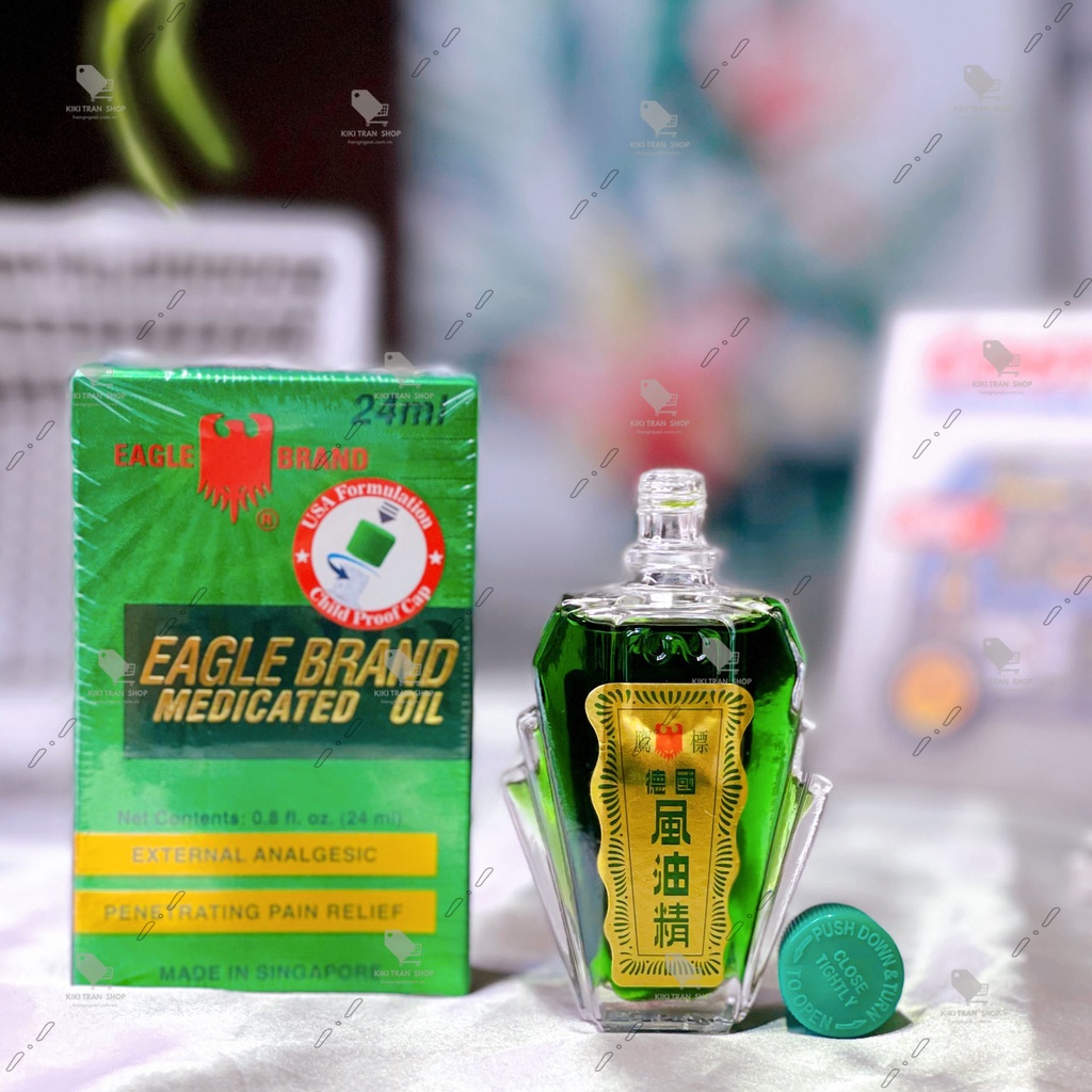 Dầu gió xanh bao thơm, giữ mùi lâu vì nó 2 nắp Mỹ Sing, hiệu Con Ó 24ml, Eagle Brand có tem, hàng chuẩn Mỹ