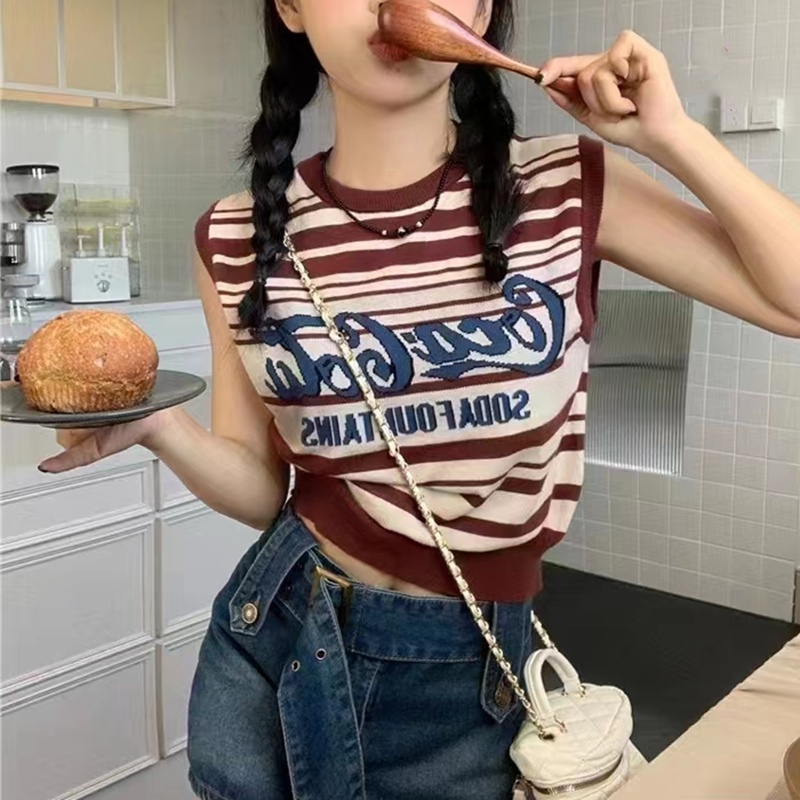 SUXI Áo Dệt Kim Sát Nách Thời Trang Mùa Hè Phong Cách Vintage Cho Nữ