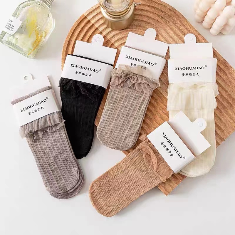 Vớ Nhung Cổ Cao Vừa Thoáng Khí Phối Ren Thời Trang Xuân Hè Cho Nữ