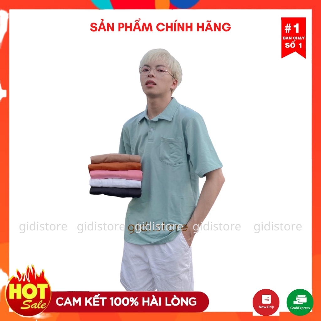 Áo thun trơn POLO tay lỡ có Túi Nam Nữ Unisex ❤️ áo phông Ngắn tay cổ bẻ vải da cá tici không nhăn, thoáng mát