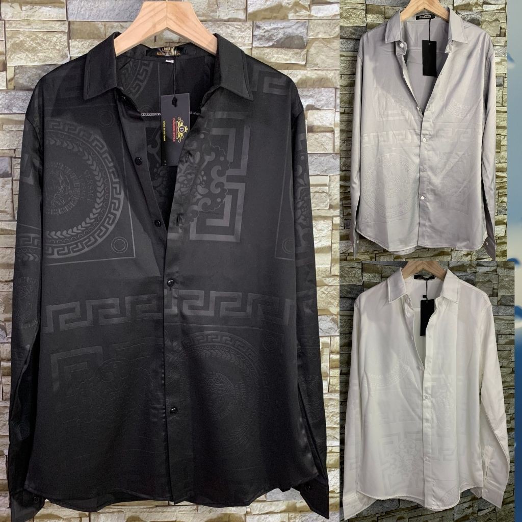 Áo Sơ Mi Nam Dài Tay Chất Lụa Phối Họa Tiết Dập 3D Xám Chìm (kèm hình thật)-shopgiare1995 | BigBuy360 - bigbuy360.vn