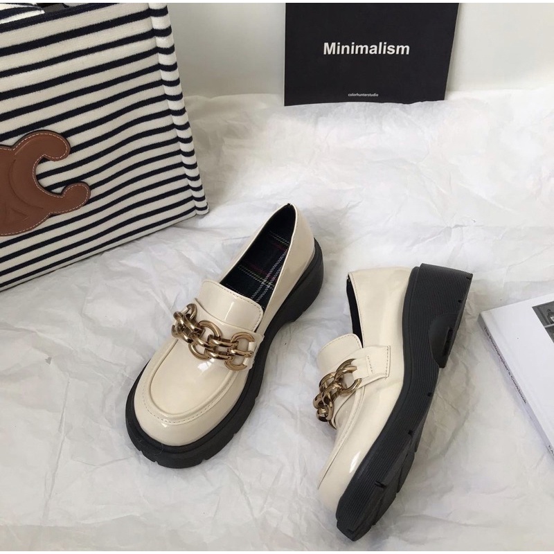 Giày búp bê Loafer phối xích vintage cổ điển học sinh Nhật Bản Yannie Lolita