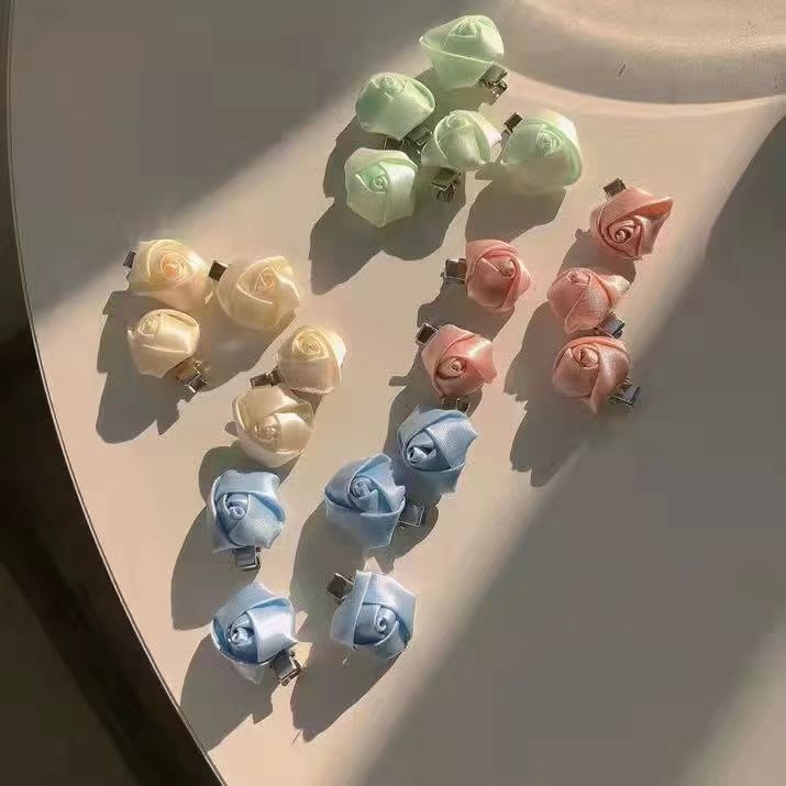 Kẹp Tóc Hoa Hồng Satin Dễ Thương Phong Cách Mới