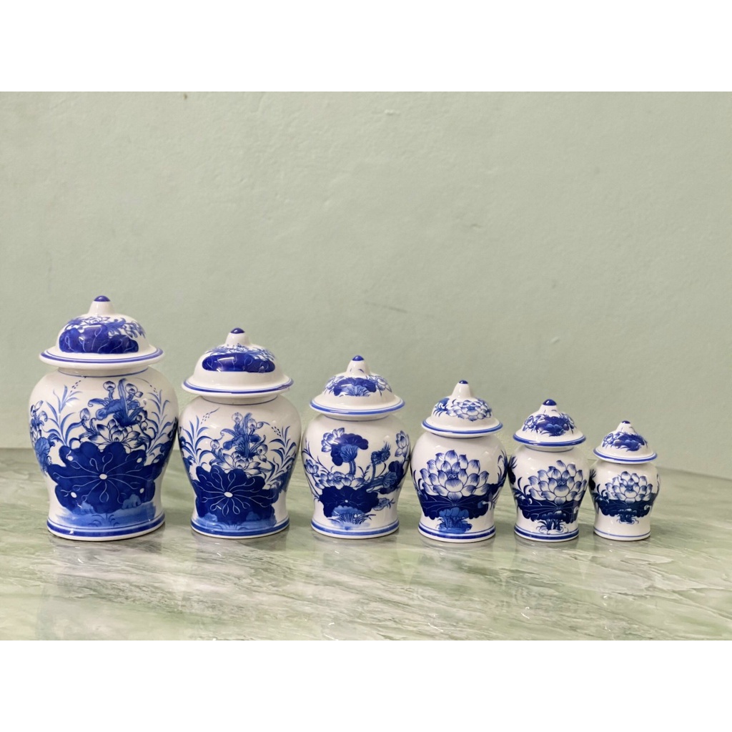 Chóe đựng muối, gạo, nước thờ cúng men lam bát tràng