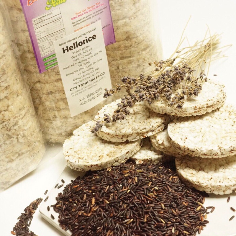 Bánh gạo lứt nguyên hạt HelloRice gồm gạo lứt yến mạch, gạo lứt huyết rồng, gạo lứt tím than (500g) | BigBuy360 - bigbuy360.vn