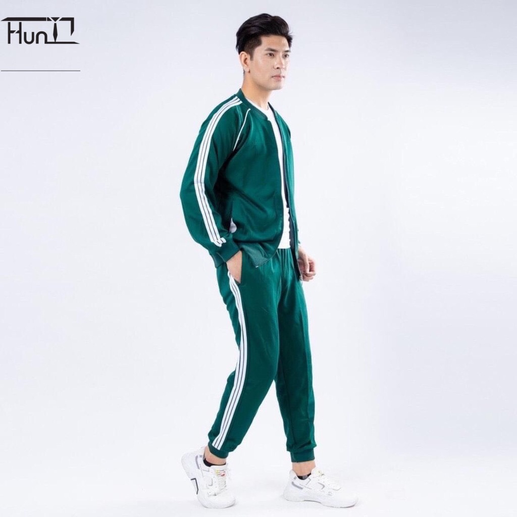 Bộ quần áo thể thao nam Bộ khoác nỉ nam kẻ sọc có khóa kéo 3 màu