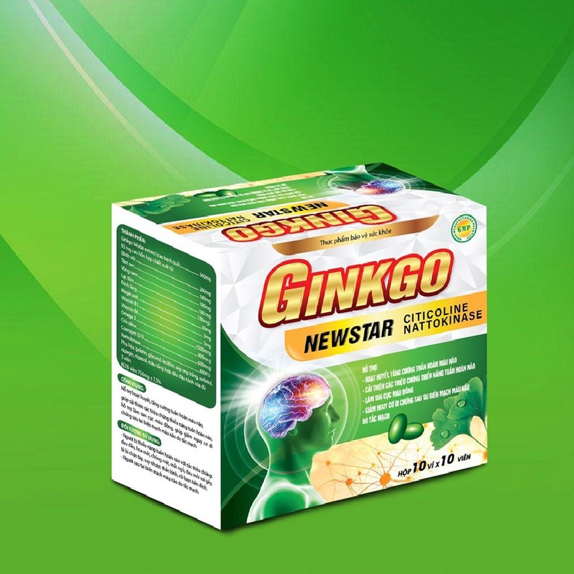 Viên uống bổ não Ginkgo Newstar chứa Ginkgo biloba giúp tan máu đông, tăng tuần hoàn máu não Hộp 100 viên
