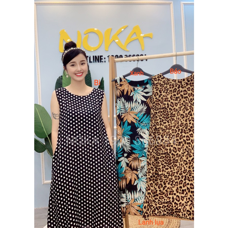 váy lanh lụa dáng suông chấm bi cao cấp  chất mát V38 Noka