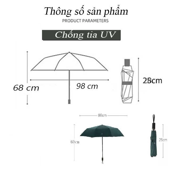 Ô tự động 2 chiều có nút đóng mở gấp gọn phủ lớp chống tia UV 2 lớp , ô dù chống nắng chất lượng cao