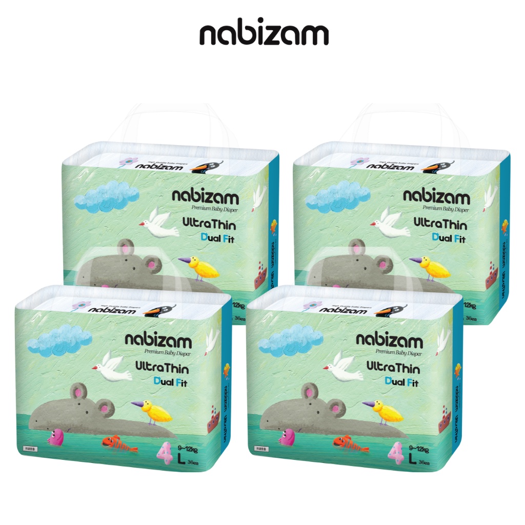 COMBO 4 Bịch Tã/Bỉm Dán NABIZAM Ultra Thin Mỏng Nhẹ, Thấm Hút, Khô Thoáng Size L Cho Bé 9-12kg, 36 Miếng