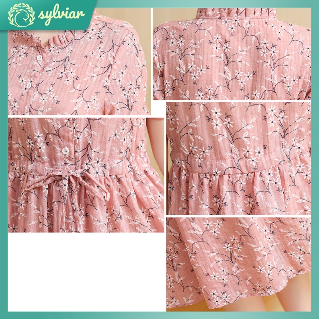 [sylviar] Đầm Bầu Dáng Rộng Dài Vừa Mềm Mại Thoáng Khí Họa Tiết Hoa Nhỏ Giản Dị