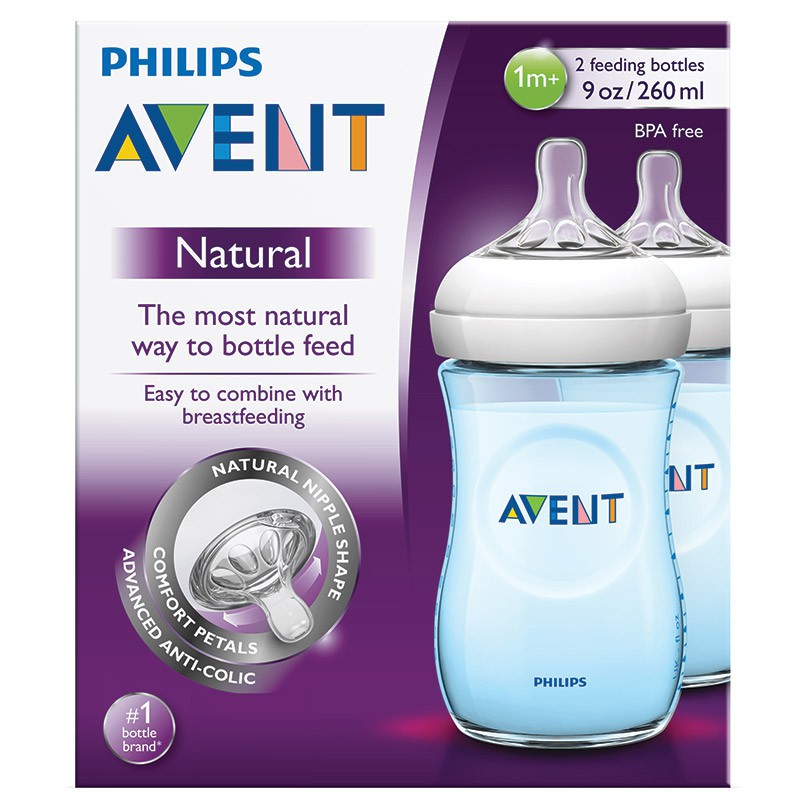 Bình ti Philips Avent Nature cổ rộng 260ml xanh.