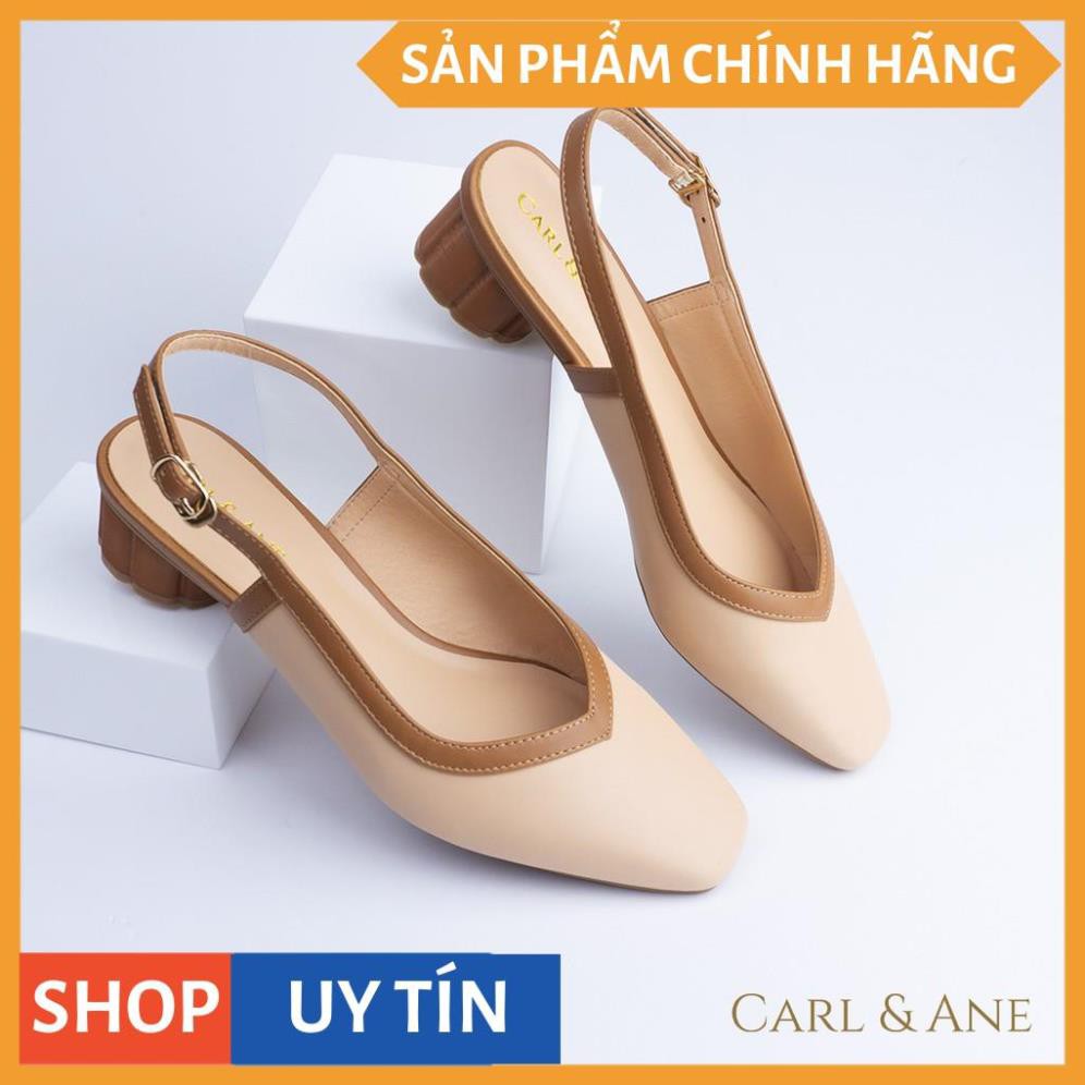 Carl & Ane - Giày cao gót thời trang mũi vuông hở gót phối dây tinh tế cao 3cm màu kem nhạt _ CL005 | BigBuy360 - bigbuy360.vn