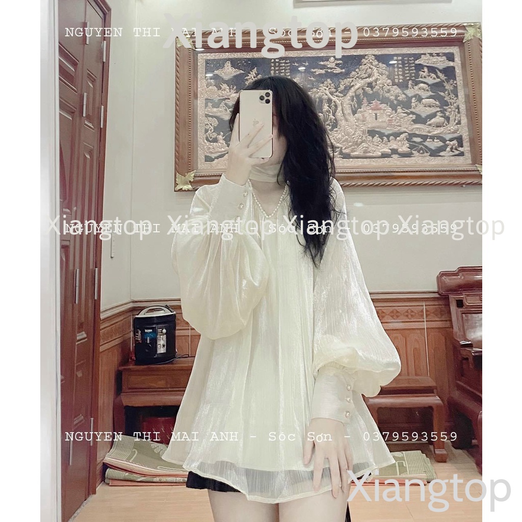 Áo babydoll tay bồng tiểu thư dấu quần kaca