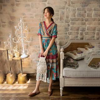 Áo Thun Tay Ngắn In Họa Tiết Thổ Cẩm Phong Cách Bohemian