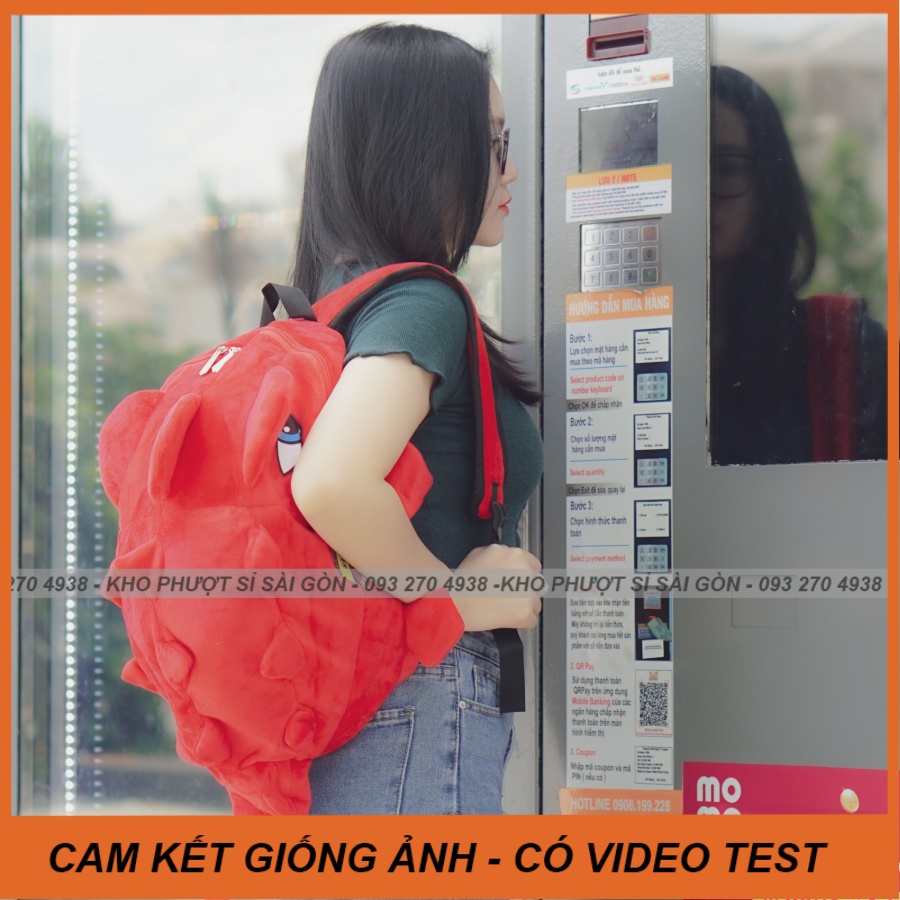 Mẫu balo kute cho nam nữ đi phượt - balo khủng long Nhung màu xanh ngọc - đỏ nhiều màu